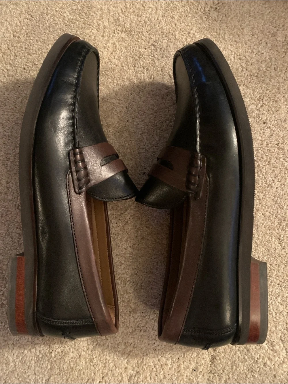 Florsheim Men's Berkley Flex Penny Loafers in black & brown leather. Size 10D